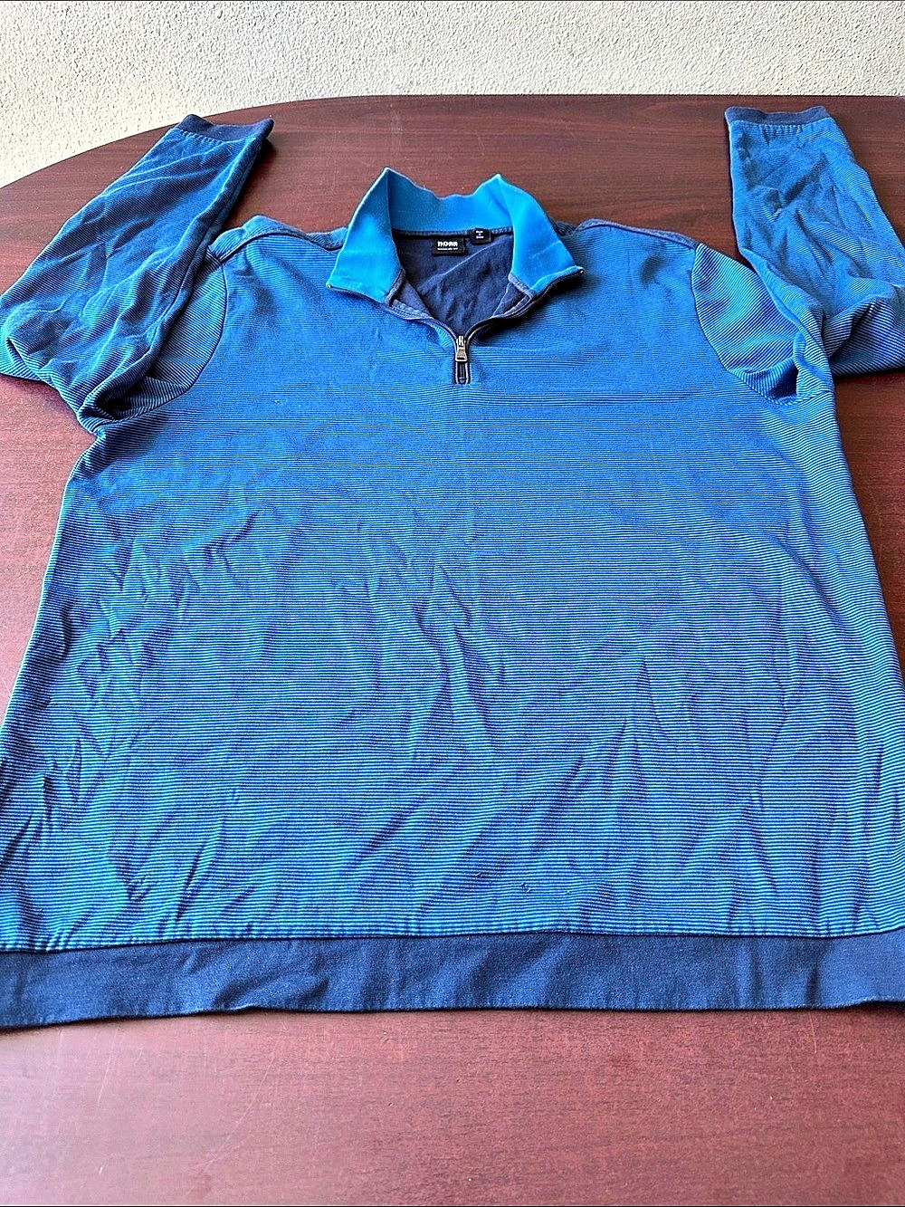BOSS Blue Striped Half-Zip Polo
